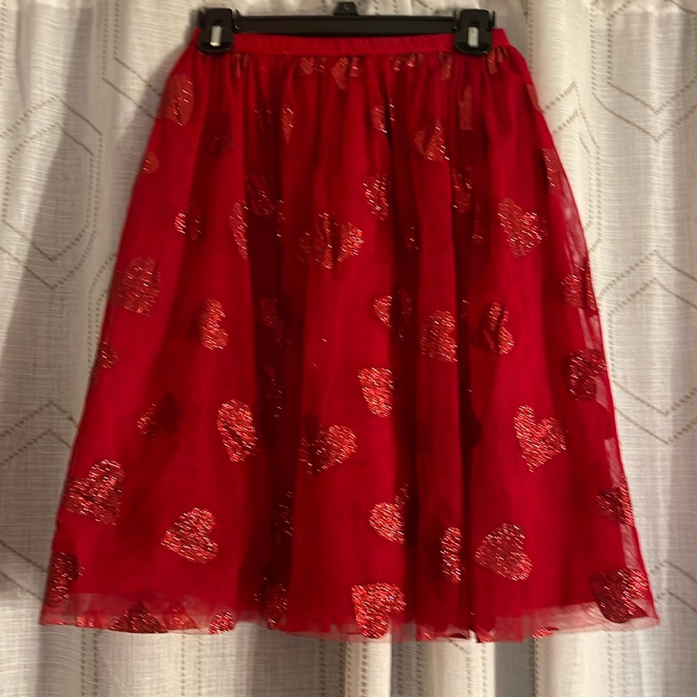 NWOT Girls XS 4-5 Valentines Day Heart Glitter Skirt Elastic Waist Sheer/Liner